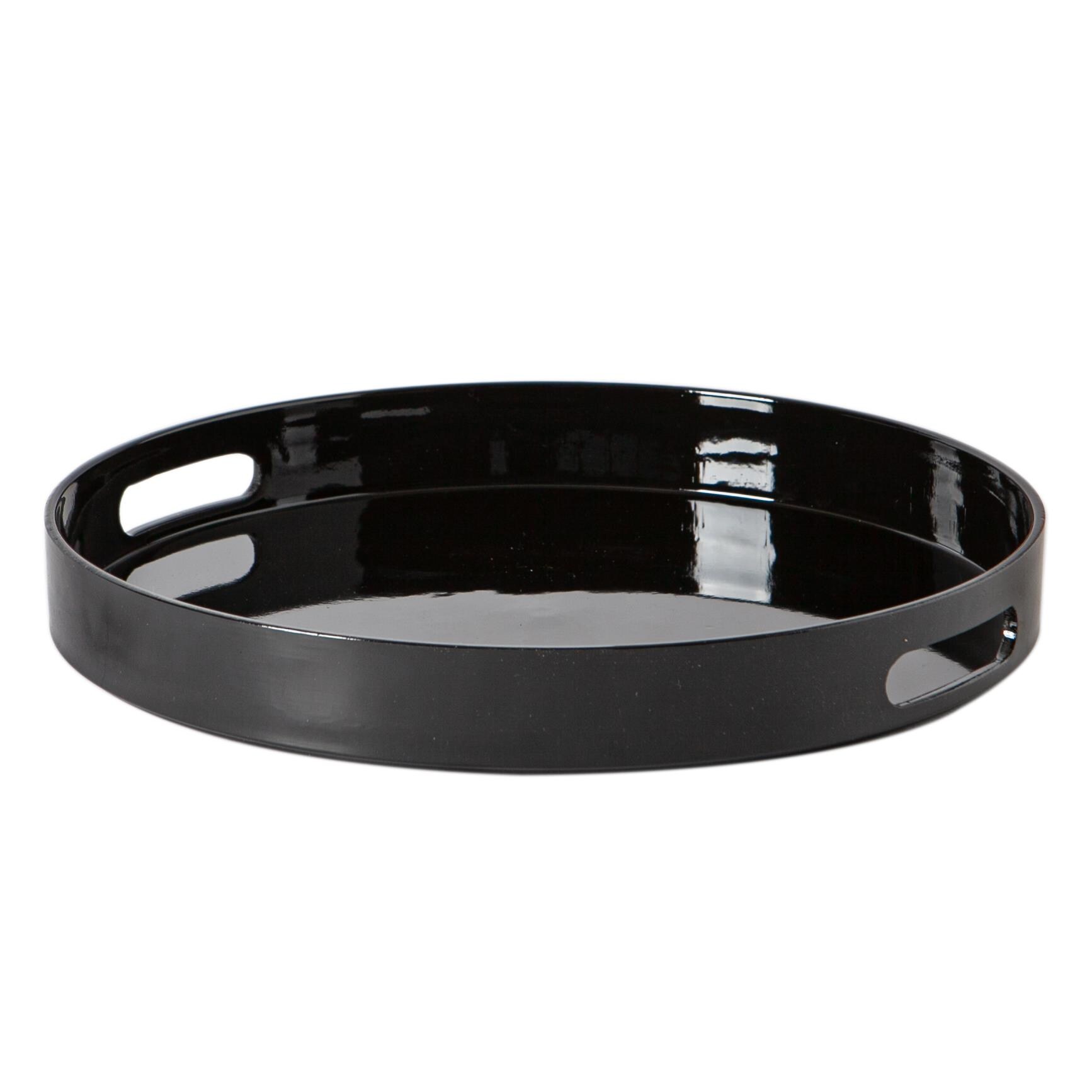 Argon Tableware 3x Serving Trays - 33cm - Black Round Tray Metallic Decorative Breakfast Tray Melamine Food Tray