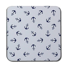 Navy Anchors on White (Coaster)