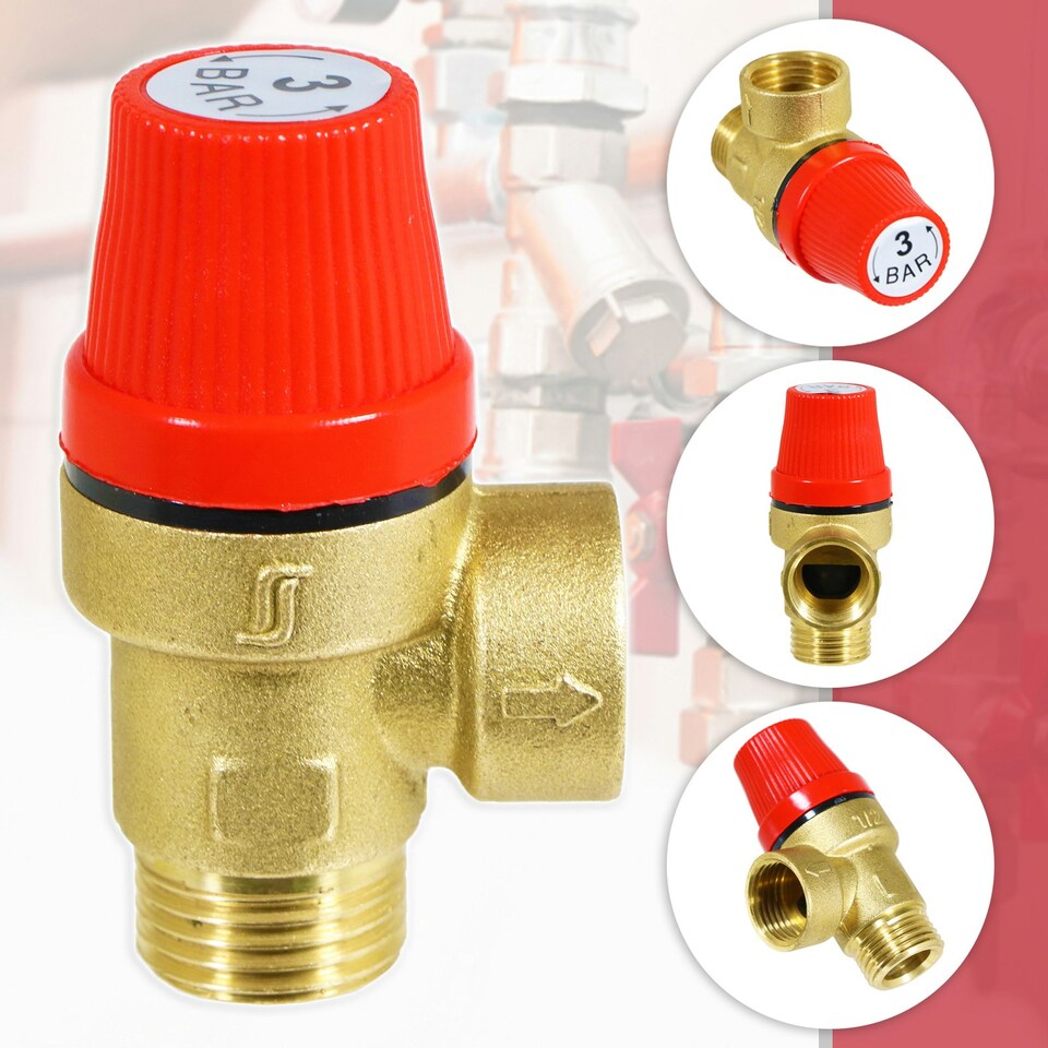 image 1 of SPARES2GO Pressure Relief Safety Valve for Alpha CB50 CD50 Boiler 3 Bar 1/2" BSP Male x Female Brass PRV