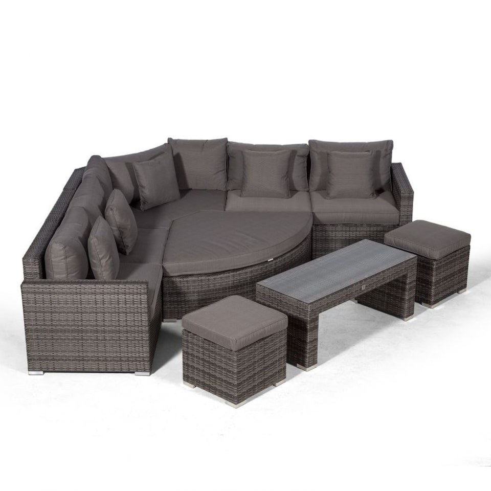 image 1 of Santorini L Shape Modular 5 Seat Rattan Corner Sofa Set With Daybed Ottoman, Large Coffee Table & 2 Stools Grey | Grey