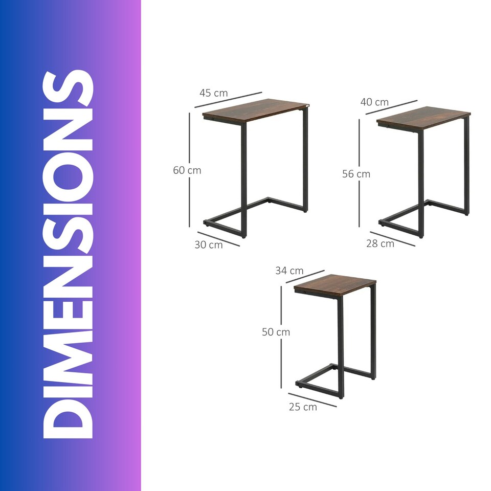 image 1 of Set Of 3 C-Shaped Nesting Tables Rustic Brown Brown