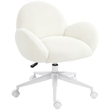 HOMCOM Fluffy Leisure Chair Office Chair with Backrest Wheels Cream White