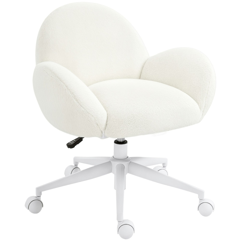 image 1 of HOMCOM Fluffy Leisure Chair Office Chair with Backrest Wheels Cream White