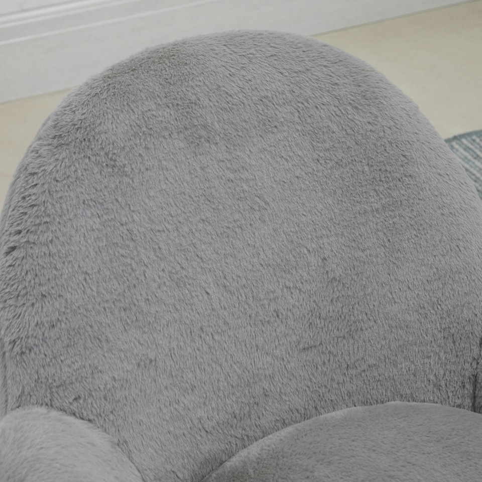image 1 of HOMCOM Fluffy Leisure Chair Office Chair with Backrest Armrest Wheels Grey