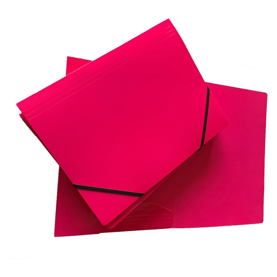 image 1 of Janrax A4 Pink Laminated Card 3 Flap Folder with Elastic Closure