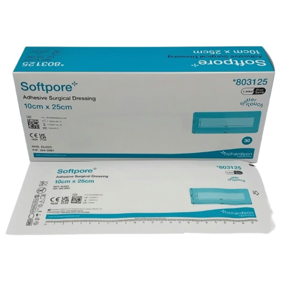 Softpore 10cm x 25cm Adhesive Wound Dressings - Box of 30