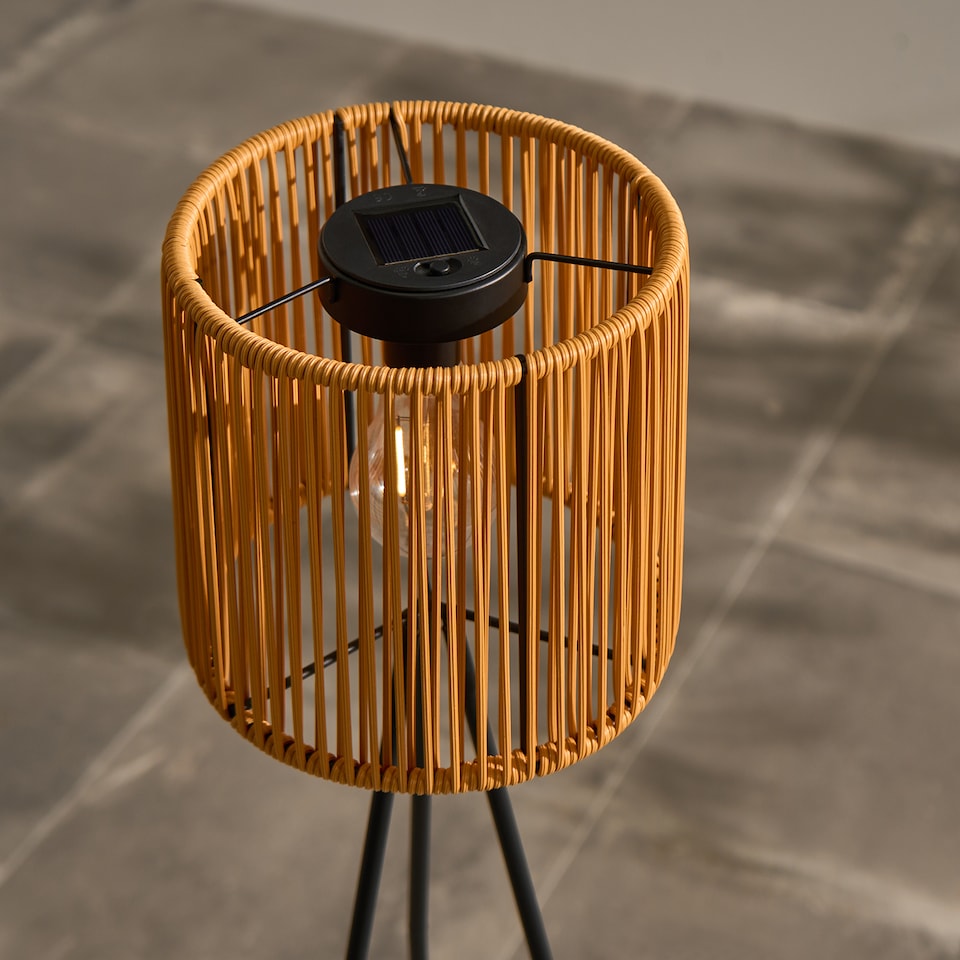 image 1 of OHS Rattan Solar Floor Lamp Cordless Outdoor Garden Light Auto Sensor | Bronze | Natural
