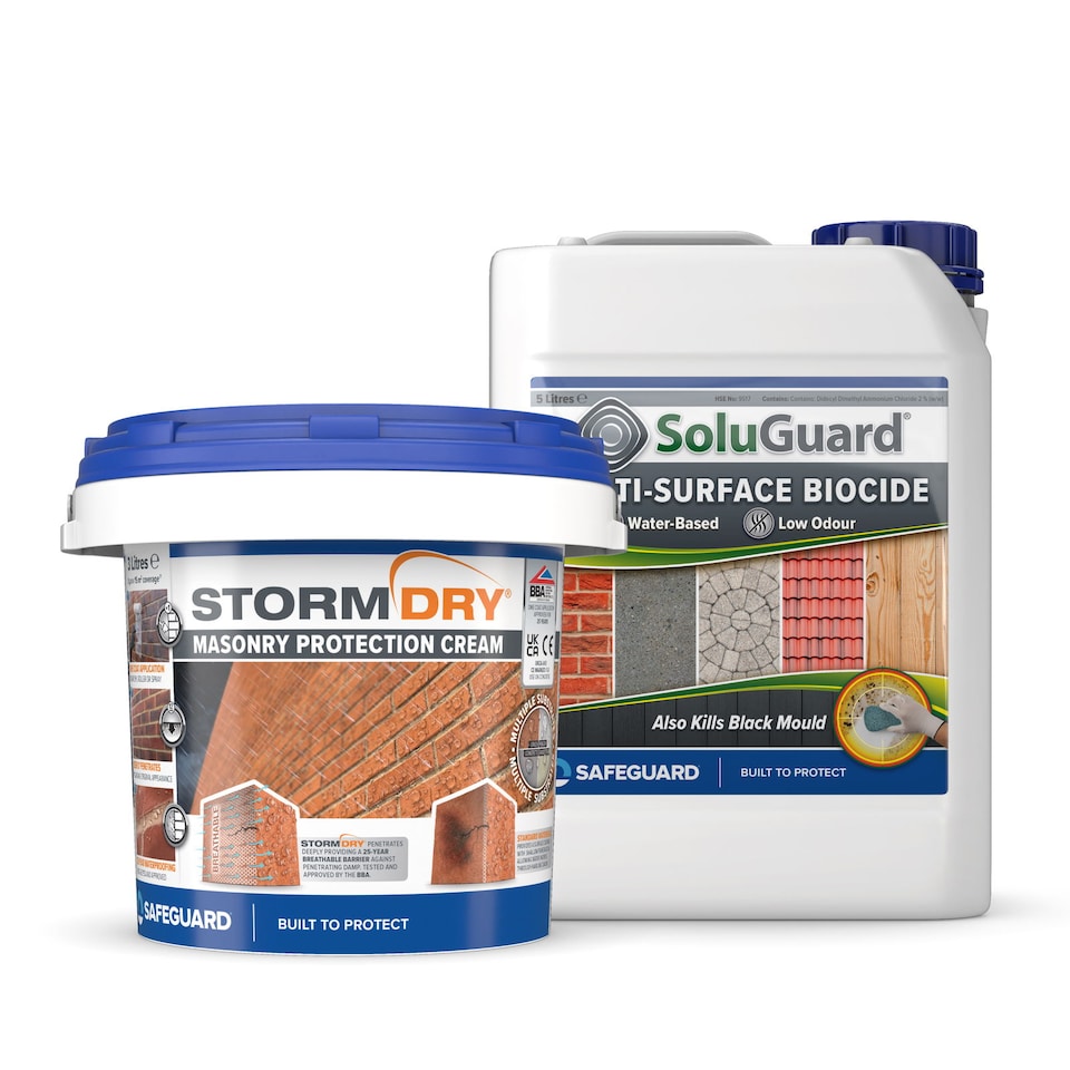 image 1 of Stormdry Masonry Waterproofing Cream 3L + Soluguard Biocide - Exterior Brick, Stone, Concrete Waterproofing Sealer Bundle