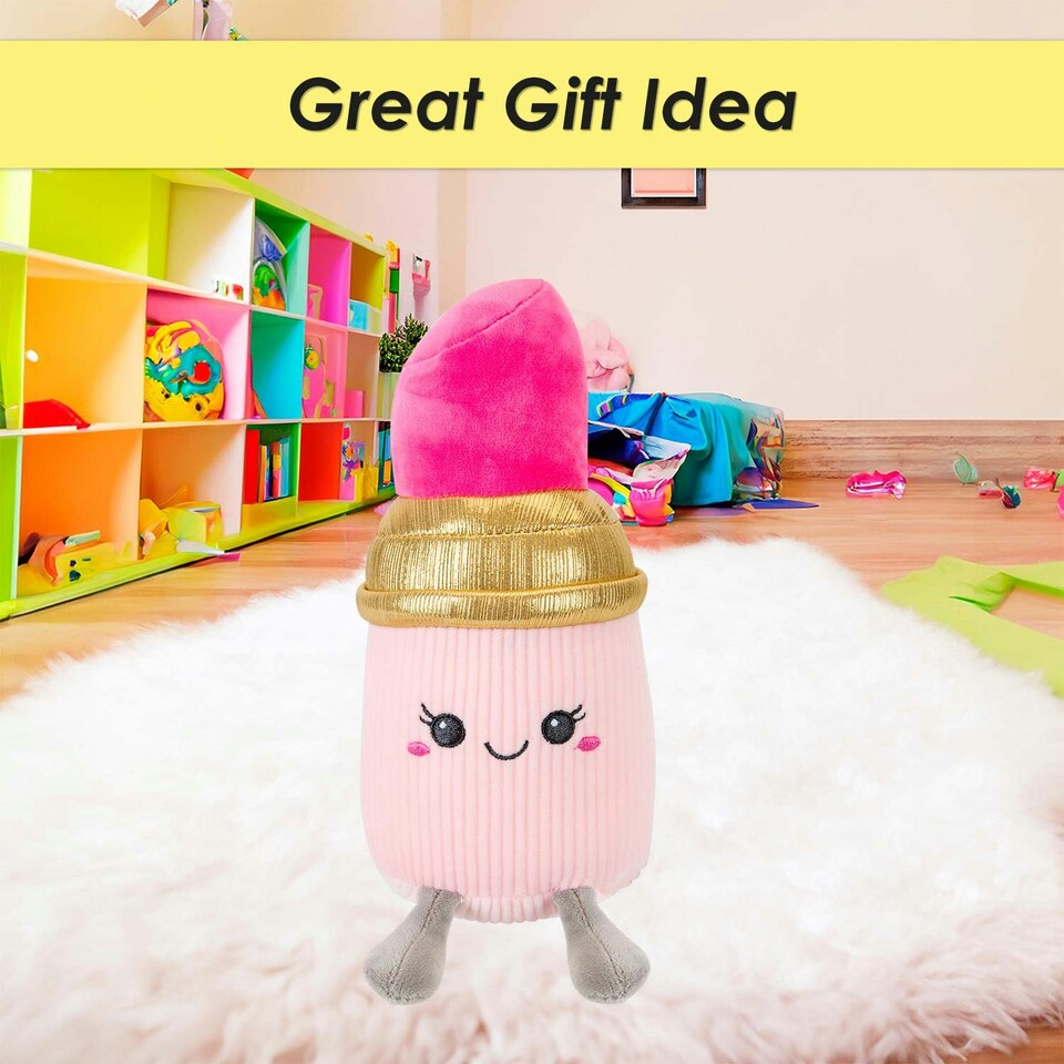 image 1 of Lipstick Soft Toy Cute Plushie Huggable Cuddly Stuffed Toy 18cm Pink