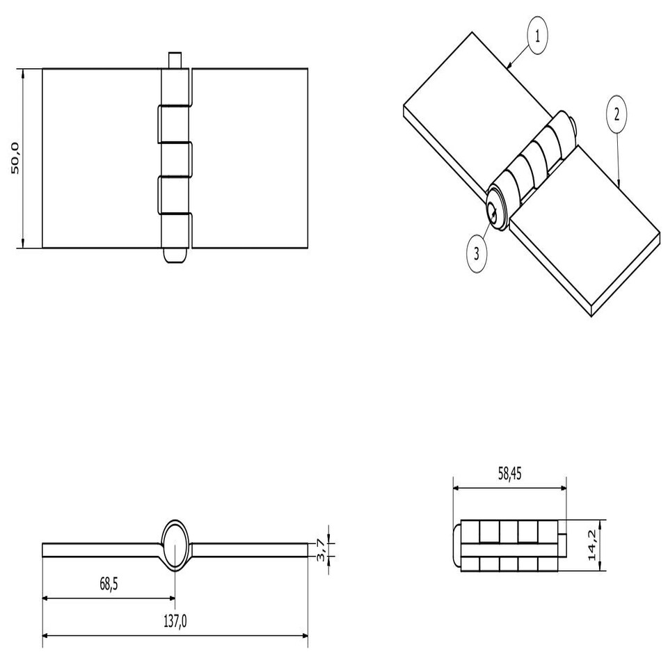 image 1 of 4 Pack Solid Drawn Steel Butt Hinge Extra Heavy Duty Industrial 50x137mm Silver