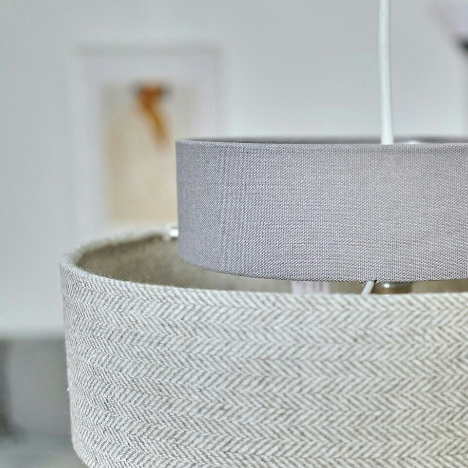 image 1 of ValueLights Weaver Dark & Light Grey Herringbone Lamp Shade Grey