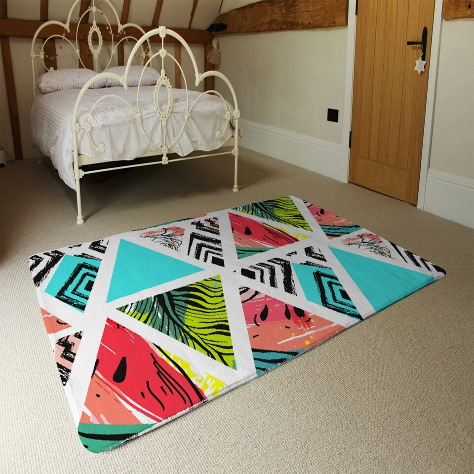 image 1 of Aztec and tropical palm leaves (Rug) Multi | Small: 60x110cm