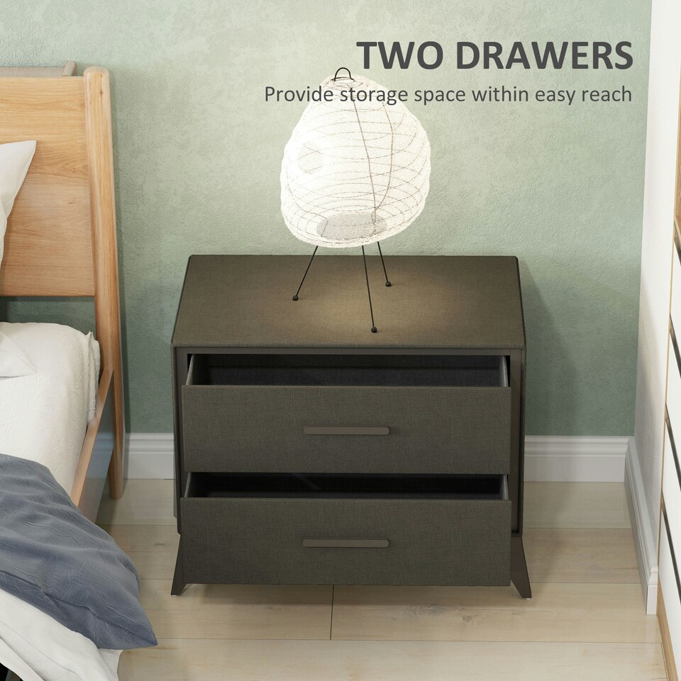 image 1 of HOMCOM 2 Drawer Chest of Drawers, Fabric Dresser with Steel Frame, Brown
