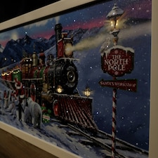 Battery Operated 60 x 30cm Light up North Pole Express Train with Santa Picture Canvas