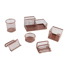 Living and Home 6 Pcs Metal Desktop Organizer Pen Holder Set | Gold | Rose Gold