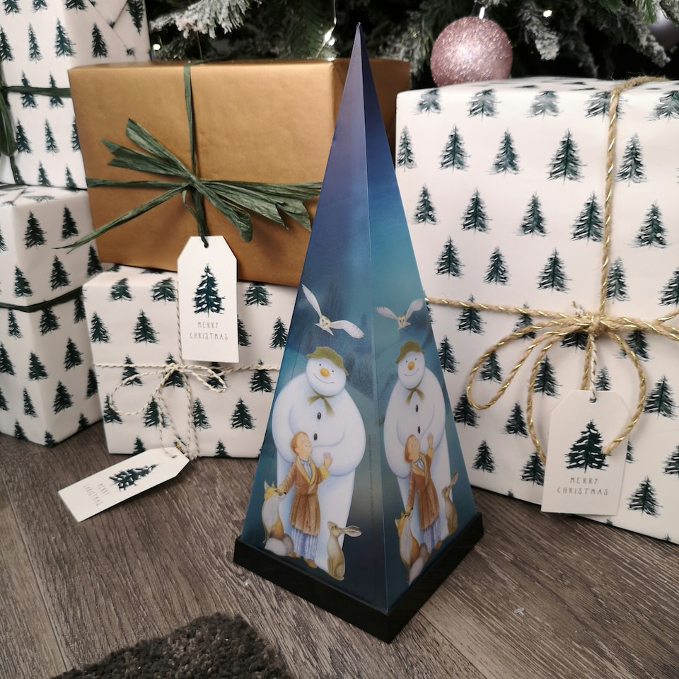 image 1 of 35cm Battery Operated Laser Pyramid Christmas Decoration - The Snowman and Friends
