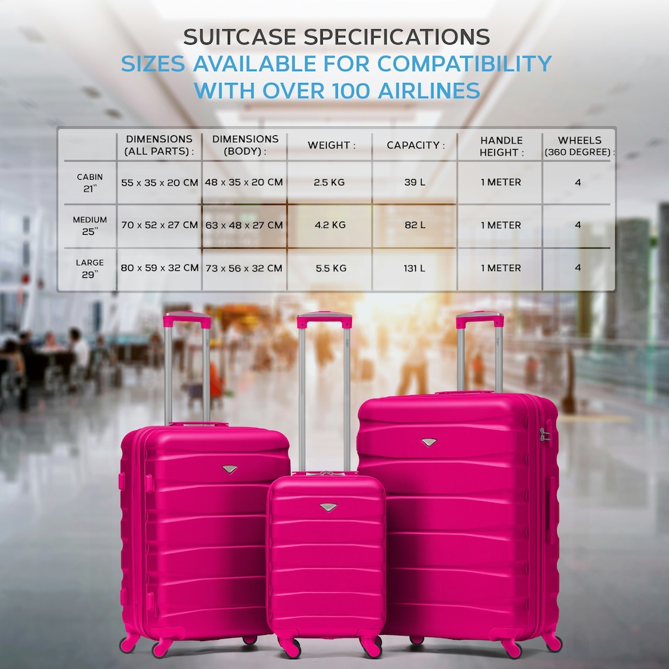 image 1 of Flight Knight 25" 4 Wheel ABS Hard Case Medium Suitcase 100+ Airlines Approved - easyJet, British Airways, Ryanair, Jet2, Emirates & Many More - Check-in | Pink | Pink | Medium