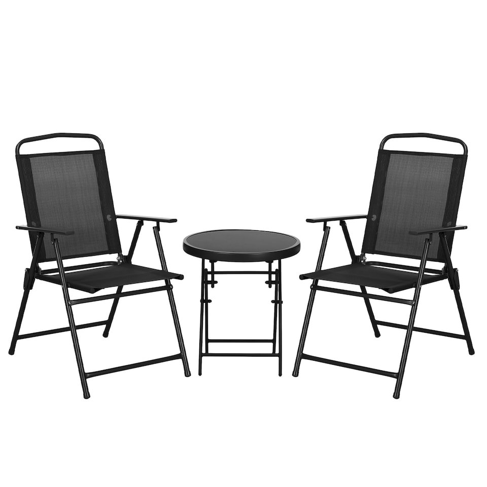 image 1 of Outsunny Bistro Set Folding Chairs & Coffee Table for Balcony, Black Black | Black