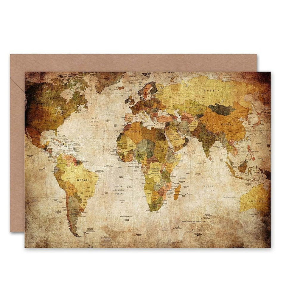 image 1 of World Map Vintage Cartography Goodbye Card