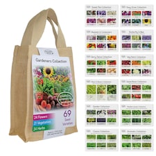 Pronto Seed Gardeners Collection - 69 Flower, Herb & Vegetable Seeds in Jute Gift Bag - 7,540 Seeds - Gift for Gardeners