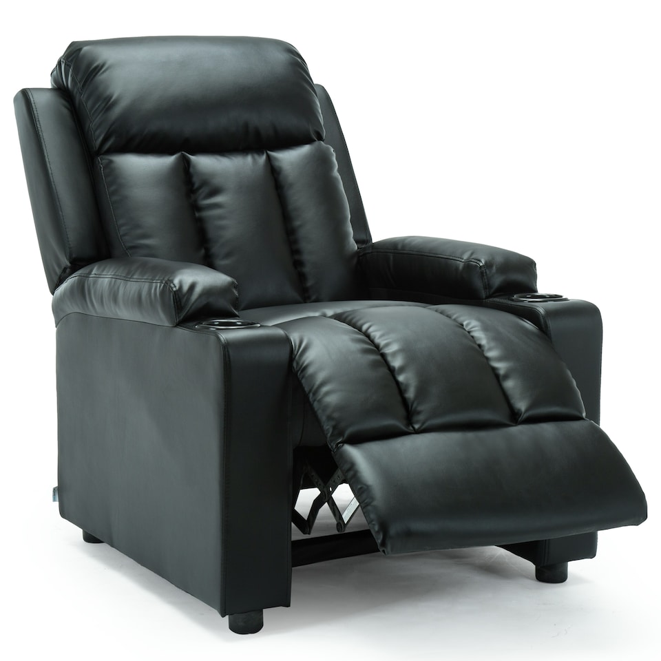image 1 of Studio Bonded Leather Recliner w Drink Holders Sofa Chair (Black)