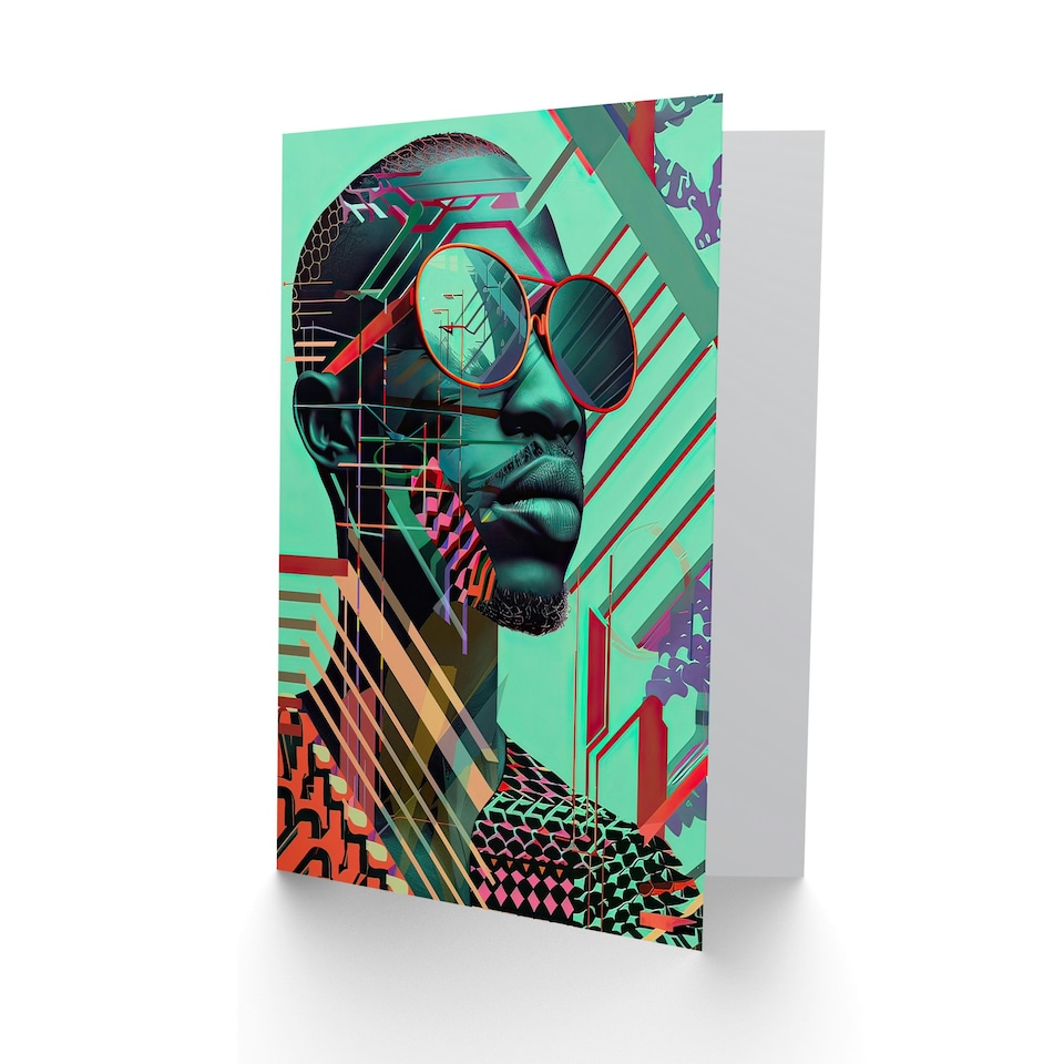 image 1 of Futuristic African Man Shades Portrait Teal Him Her Birthday Card