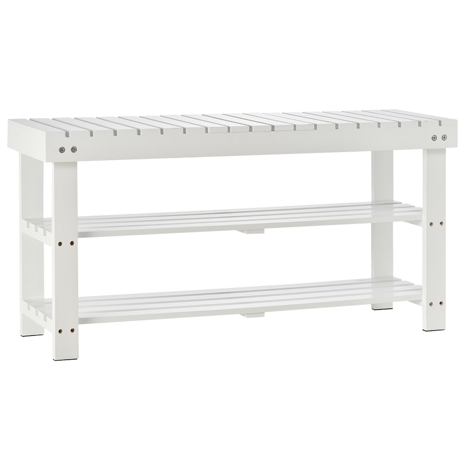 image 1 of HOMCOM Shoe Bench, 3-Tier Wooden Shoe Rack with Hidden Storage Compartment, Slatted Shelves, Home Storage Unit, Hallway Furniture, White, 90L x 29W x45H cm | White | White