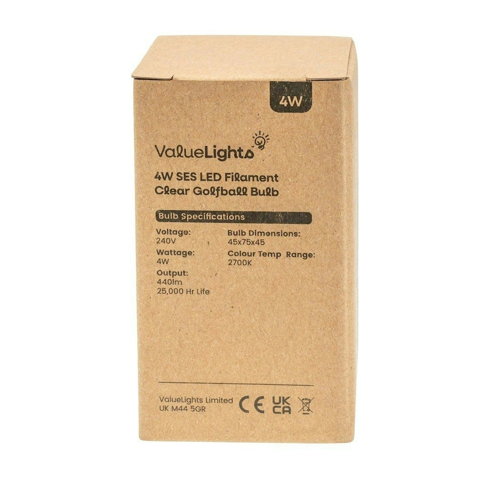 image 1 of ValueLights Pack of 6 Retro Style 4w LED Filament SES E14 Clear Golfball Light Bulbs 2700K Warm White