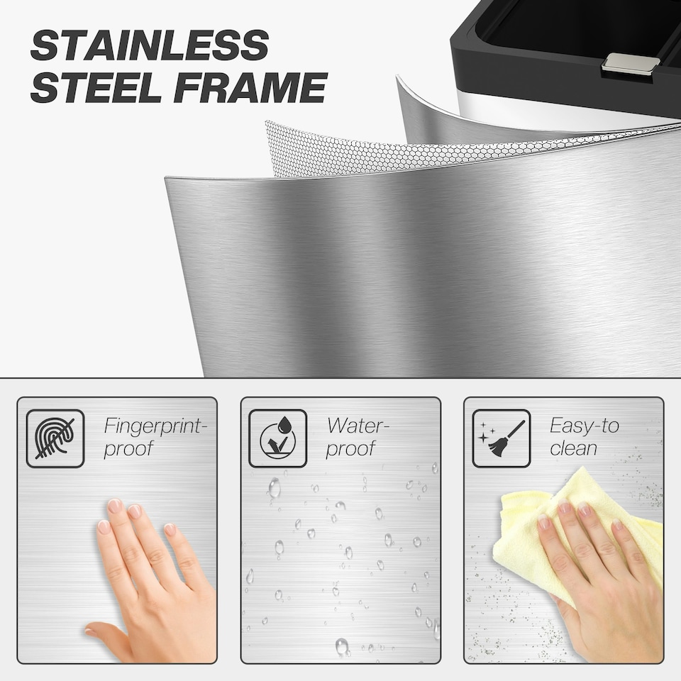 image 1 of HOMCOM 3 Compartment Kitchen Bin, 56L Stainless Steel Pedal Bin with Wheels Silver