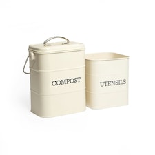2pc Antique Cream Storage Set with Compost Bin and Utensil Pot