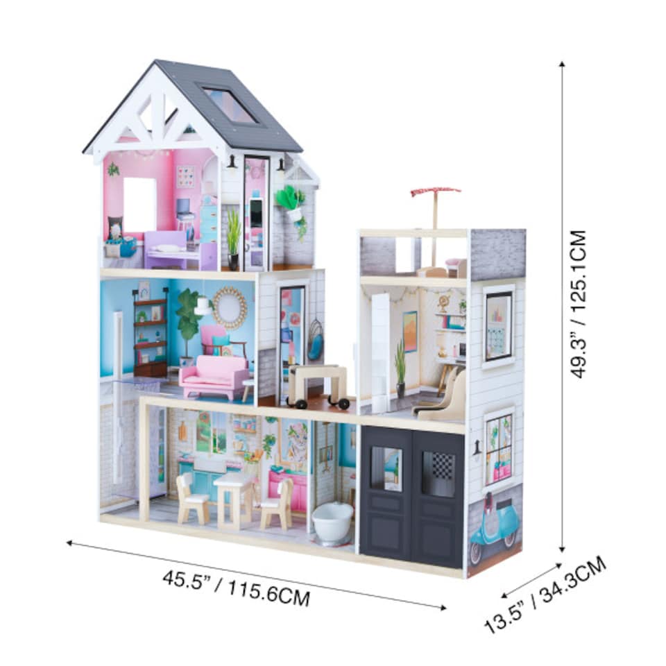image 1 of Teamson Kids Wooden Mansion 3 Storey Doll House for 12" Dolls, Dollhouse