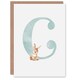 image 1 of Greeting Card Bunny Rabbit Alphabet Letter C New Baby 1st Birthday