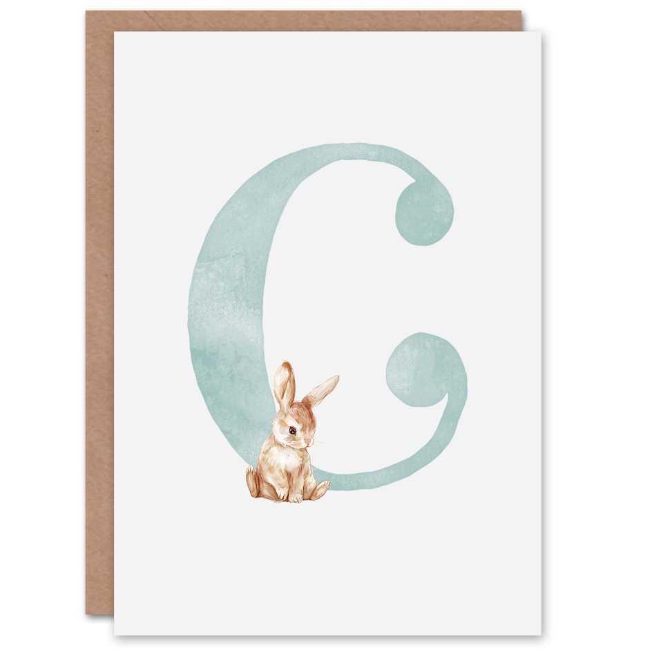 image 1 of Greeting Card Bunny Rabbit Alphabet Letter C New Baby 1st Birthday