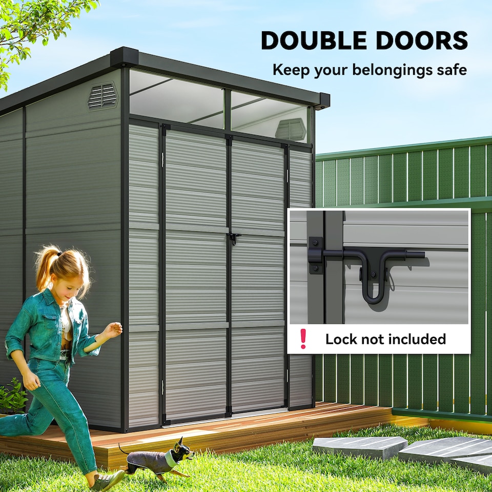 image 1 of Outsunny 6 x 6ft Outdoor Storage Shed, Plastic Garden Shed with Windows and Air Vents, Outdoor Resin Tool Shed with Latch Doors for Garden, Deck, Light Grey | Grey | 1