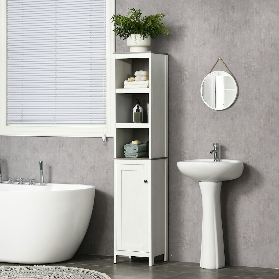 image 1 of kleankin  Bathroom Storage Cabinet w/ Door Cupboard and Adjustable Shelf, White