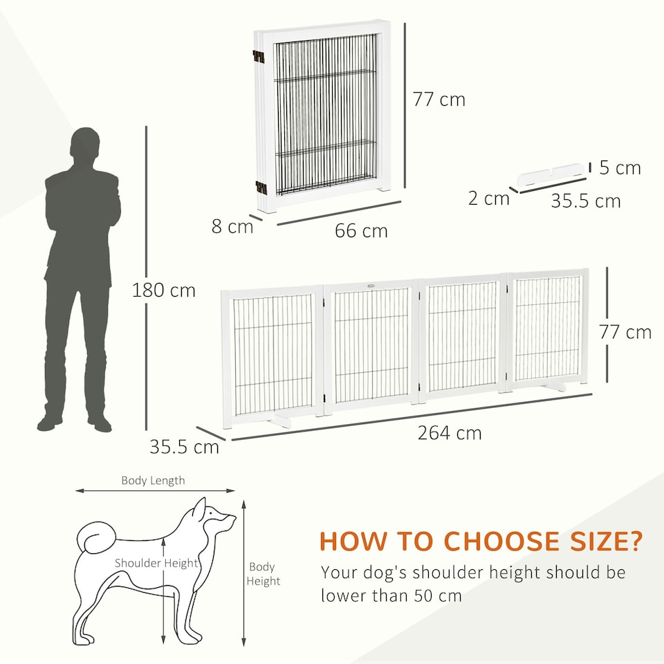 image 1 of PawHut Freestanding Pet Gate Safety Barrier 4 Pannel with Support Feet White