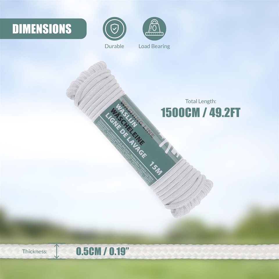 image 1 of GEEZY Clothes Line Rope Durable Outdoor Laundry Cord White 20m