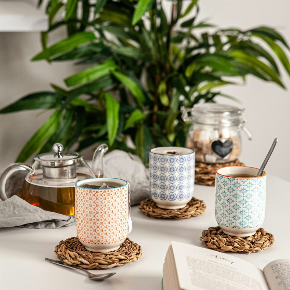 image 1 of Nicola Spring Hand-Printed Tumblers - 280ml - Blue - Pack of 6 Blue