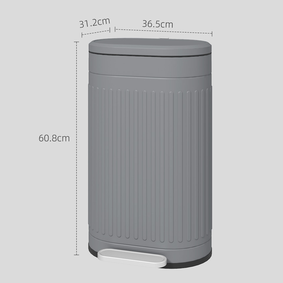 image 1 of HOMCOM 30 Litre Pedal Bin, Fingerprint Proof Kitchen Bin with Soft-close Lid, Metal Rubbish Bin with Foot Pedal and Removable Inner Bucket, Grey | Grey | 1