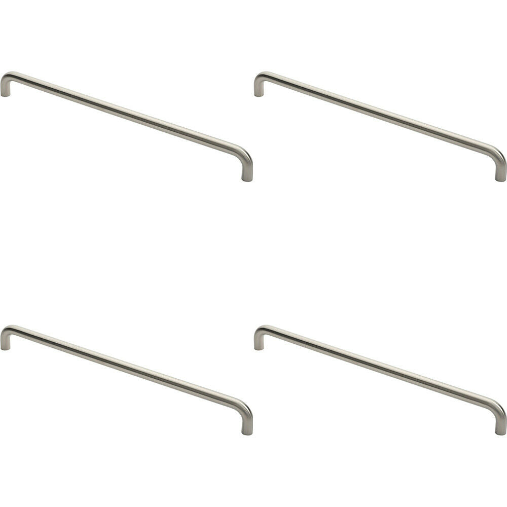4x Round D Bar Pull Handle 22mm Dia 600mm Fixing Centres Satin Stainless Steel