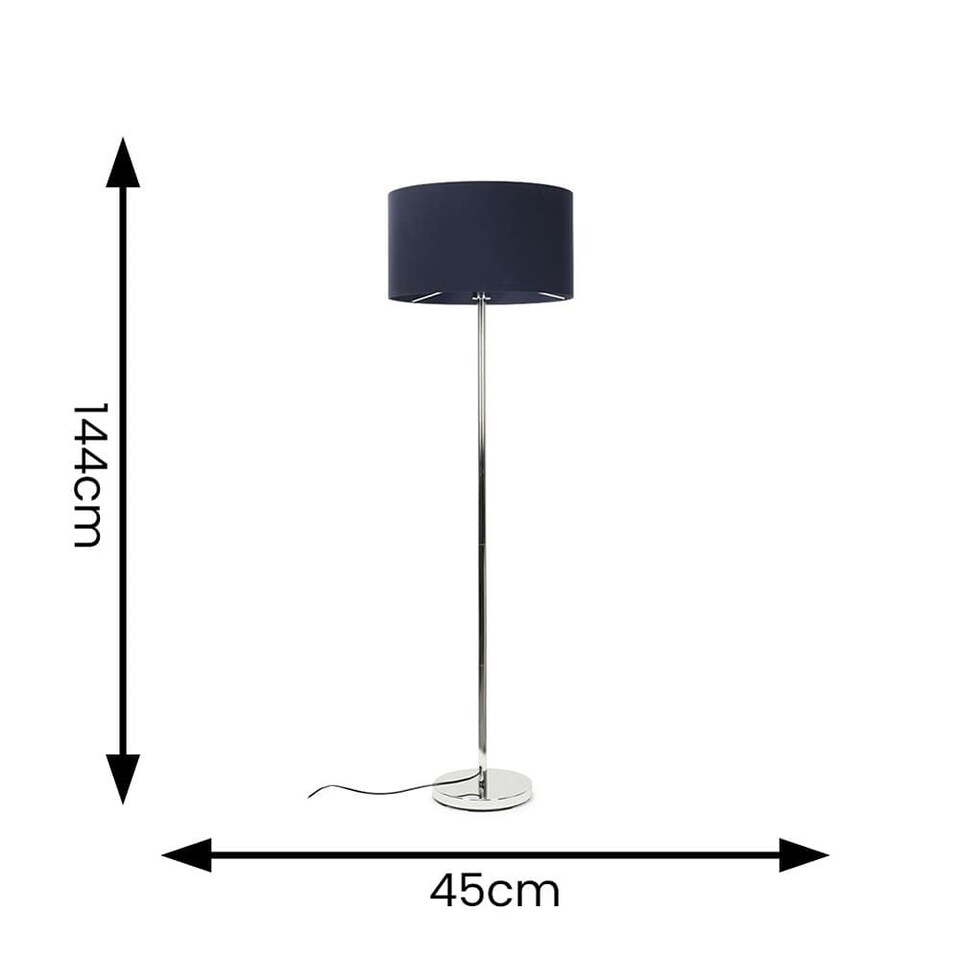 image 1 of ValueLights Silver Floor Lamp with Large Navy Blue Shade | Blue