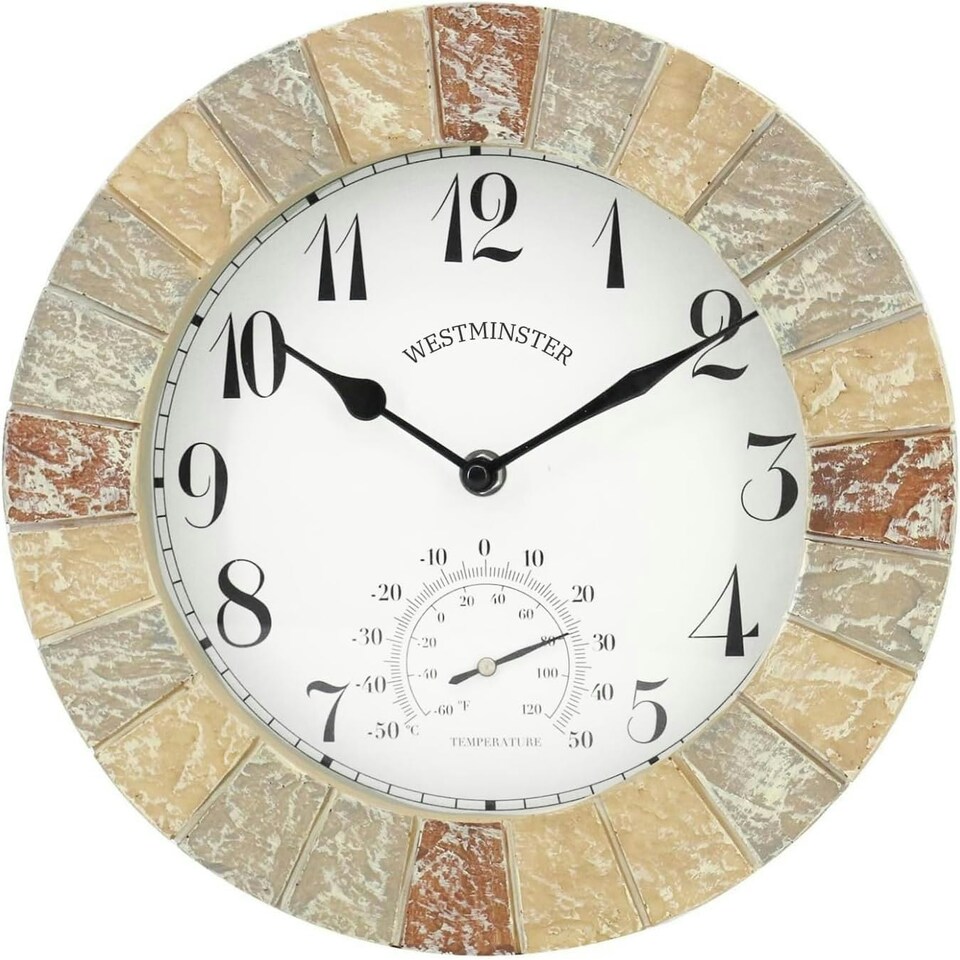 image 1 of Marco Paul 25cm Stone Slate Wall Clock Cream