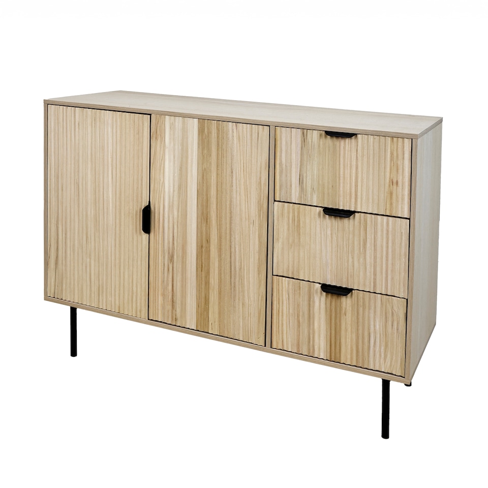 image 1 of OHS Ribbed Sideboard Table Modern Drawer Shelf Cabinet Storage | Brown | Light Wood