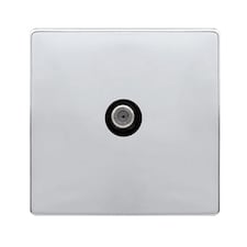 SE HOME Polished Chrome Screwless Plate Satellite Socket 1 Gang - Black Trim - SE Home Black | Polished