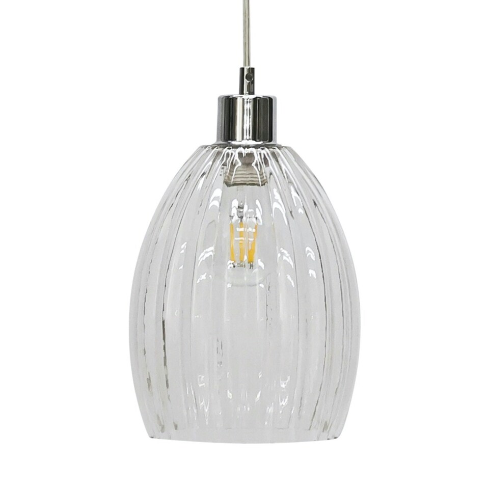 image 1 of First Choice Lighting Set of 2 Birch Clear Fluted Glass with Chrome Pendant Fittings Chrome | Clear