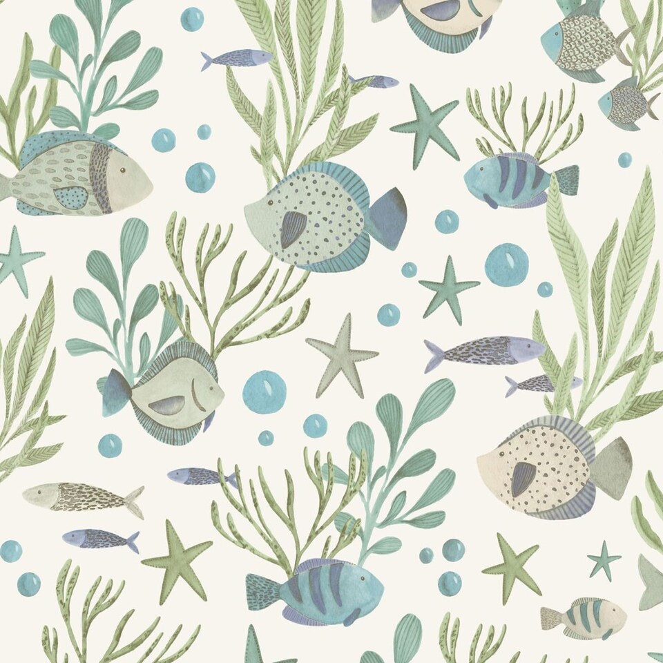 image 1 of Grandeco Nemo Vinyl Textured Wallpaper | Blue | Teal | 1
