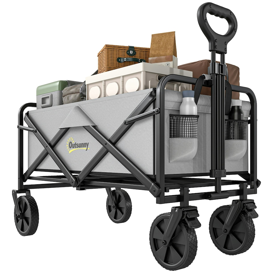 image 1 of Outsunny Folding Outdoor Storage Trolley Cart Bag Telescopic Handle Brakes Grey