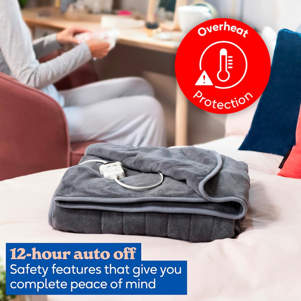 image 1 of Russell Hobbs Electric Blanket Grey Heated Throw Microfleece 9 Heat Settings RHHT1004GR Grey