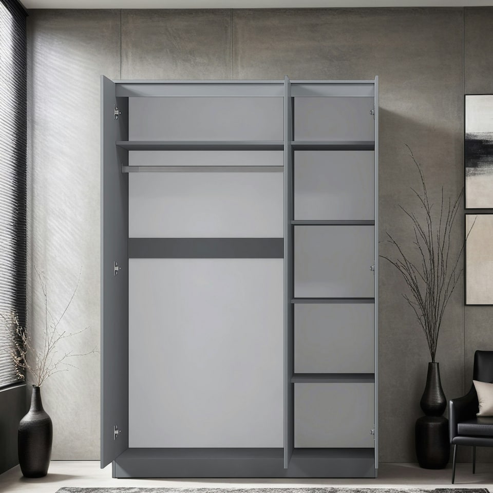 image 1 of FWStyle Stora 3 Door Wardrobe - Grey Gloss Front Grey