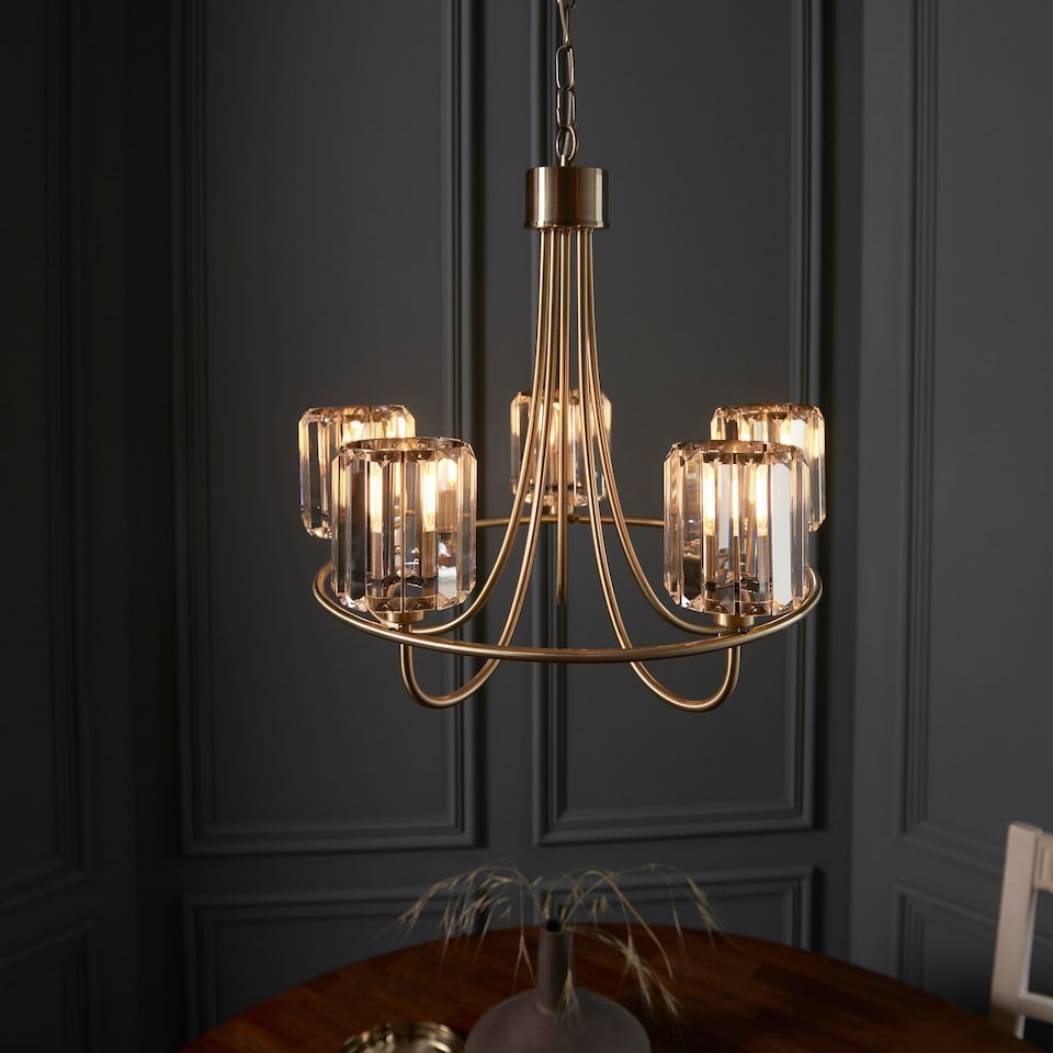 image 1 of Berenice 5 Light Multi Arm Glass Shade Ceiling Pendant Antique Brass